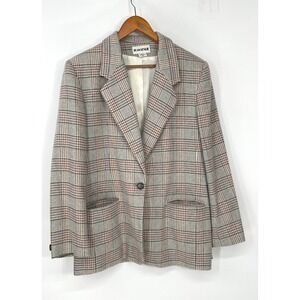 Vintage Joan Leslie Women Y2K Blazer 16 Jacket Multi Plaid Wool Blend Academia